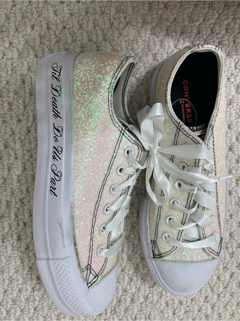 Converse All Star Iridescent Glitter Satin Ribbon Sneakers Women’s 9 Men 7 - Picture 2 of 6